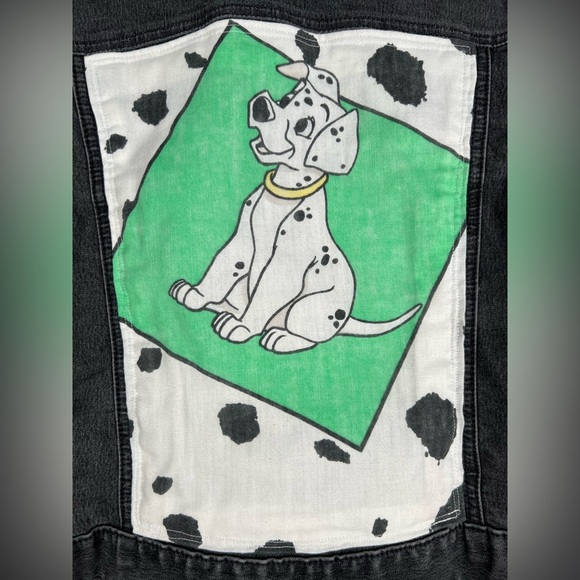 Vintage Reworked 101 Dalmatians Denim Guess Jean Jacket Made in USA Medium - Picture 3 of 6
